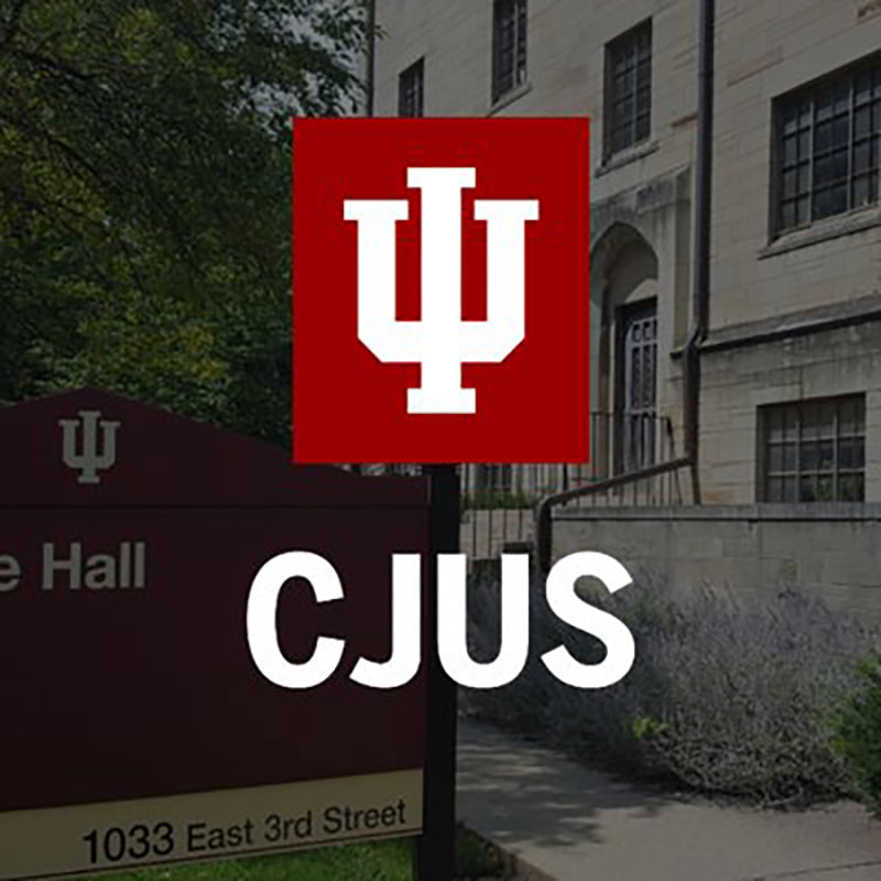 An image of Sycamore Hall with an overlayed image of the CJUS logo.
