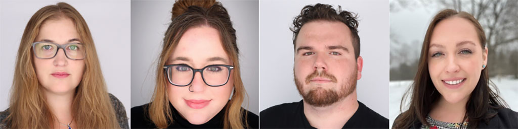 Four headshots side-by-side. Each person is looking directly at the camera against a neutral or snowy background.